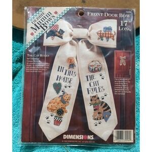 Dimensions: THE CAT RULES Front Door Bow 17" Cross Stitch Kit #72294 Debbie Mumm